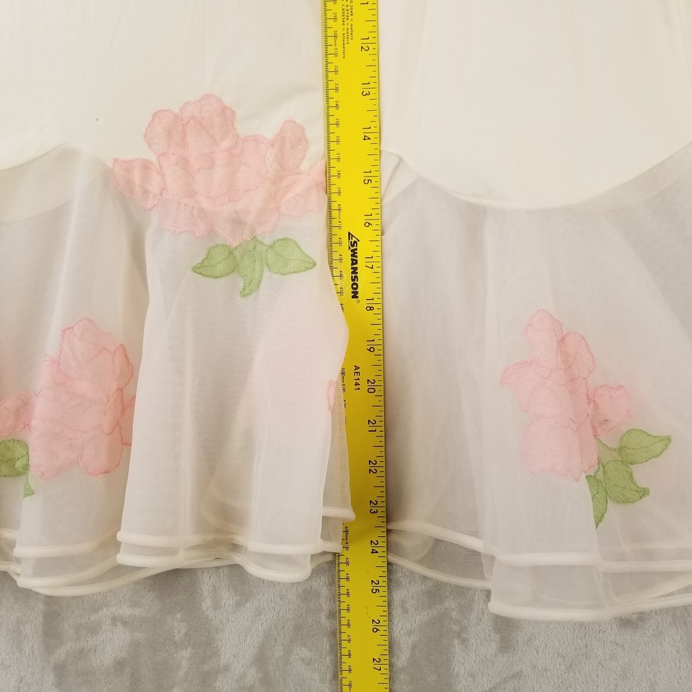 Vtg Half Slip Tulip Skirt 12 Pink Satin Chiffon Roses Lace Applique Nylon USA - Picture 9 of 10